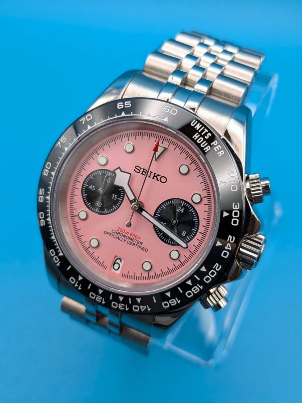 Seiko MOD | Pink Dial Chronograph |  VK64 quartz movement - Picture 2 of 13